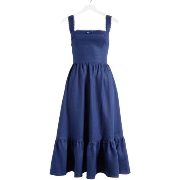 Reformation Rowen Square Neck Smocked Linen Sundress Danube Size 6 - Picture 3 of 9